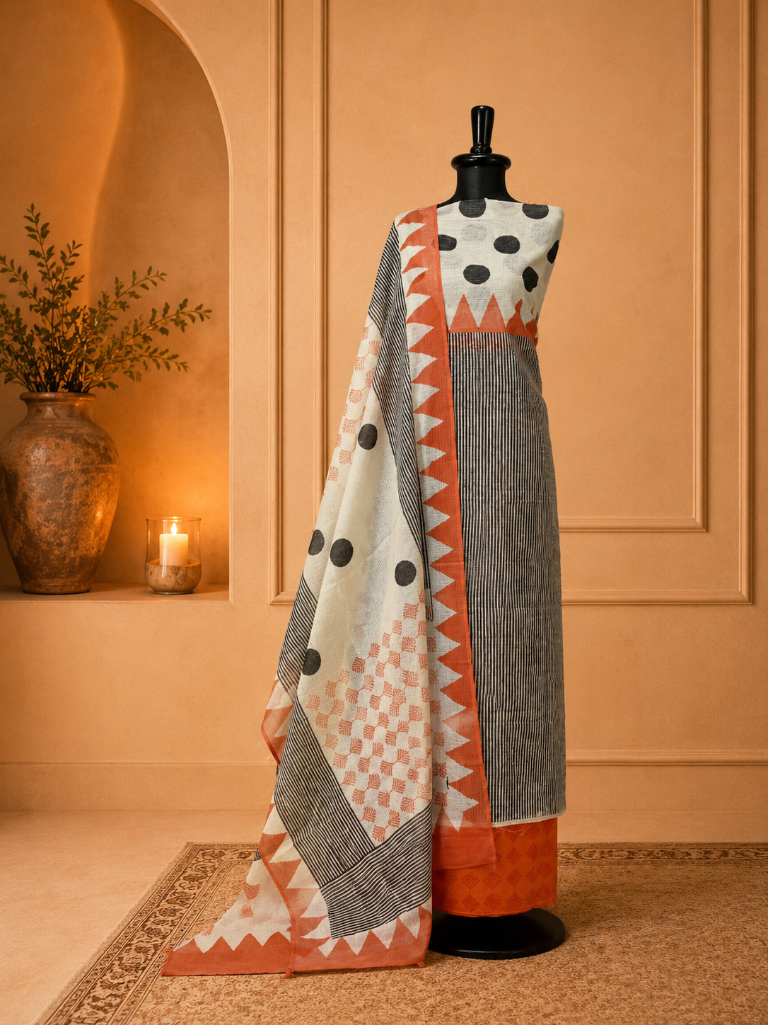 Burnt Orange Kota Doria Designer Suit Set