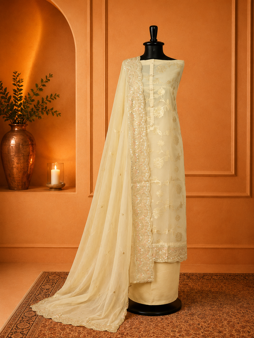 Pearl White Organza Gota Patti Suit Set