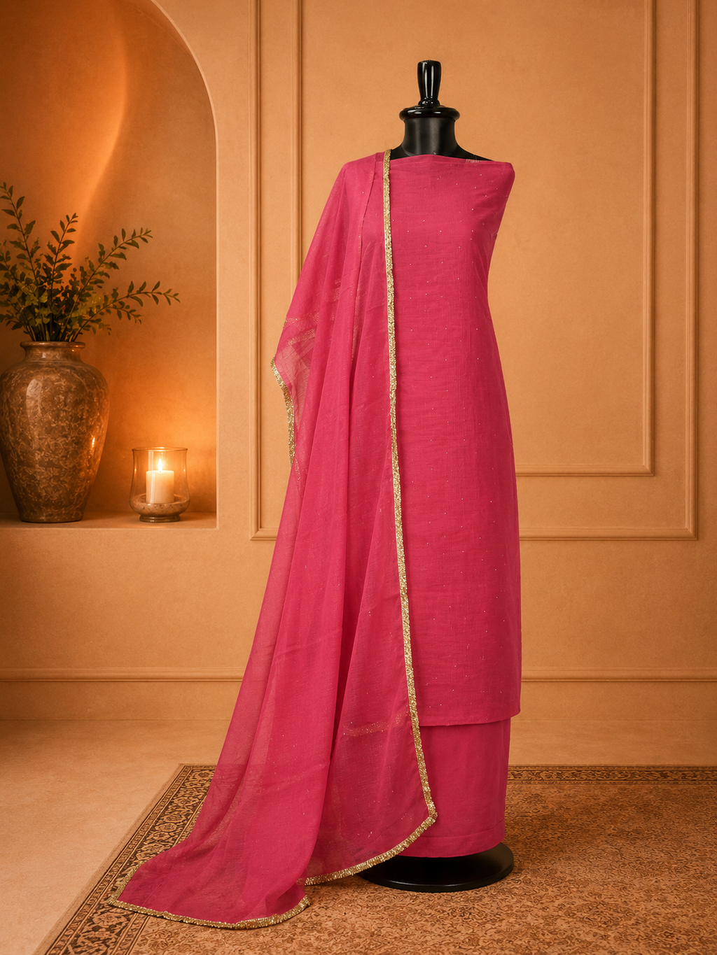 Magenta Mukesh Work Kota Doria Suit Set