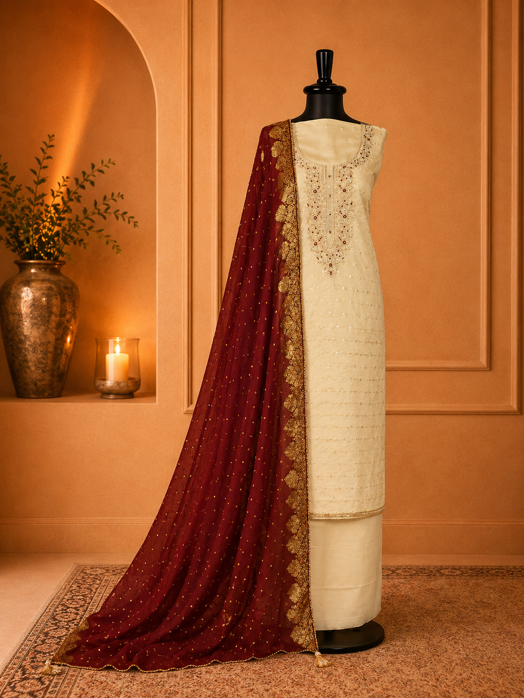 Pearl White Banarasi Zardozi Suit Set
