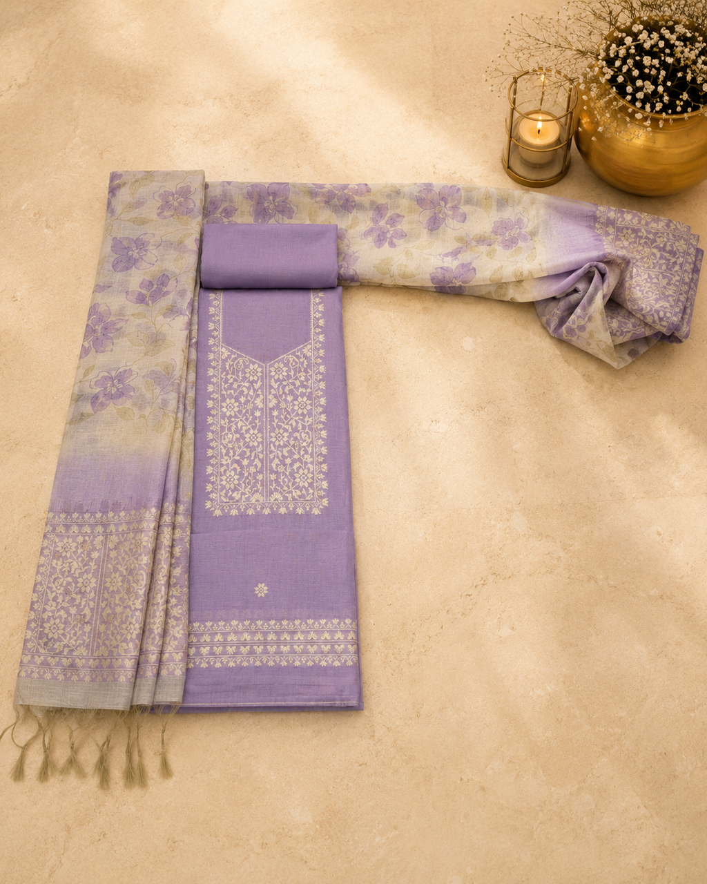 Purple Floral Jamdani Suit Set