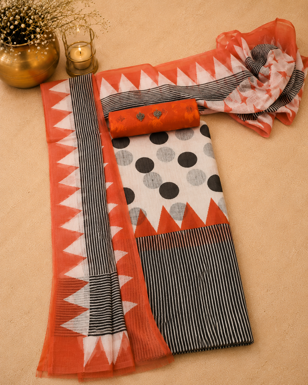 Burnt Orange Kota Doria Designer Suit Set