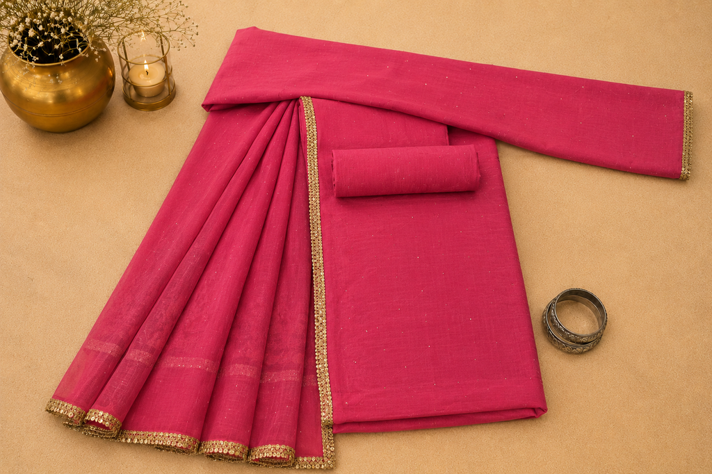 Magenta Mukesh Work Kota Doria Suit Set