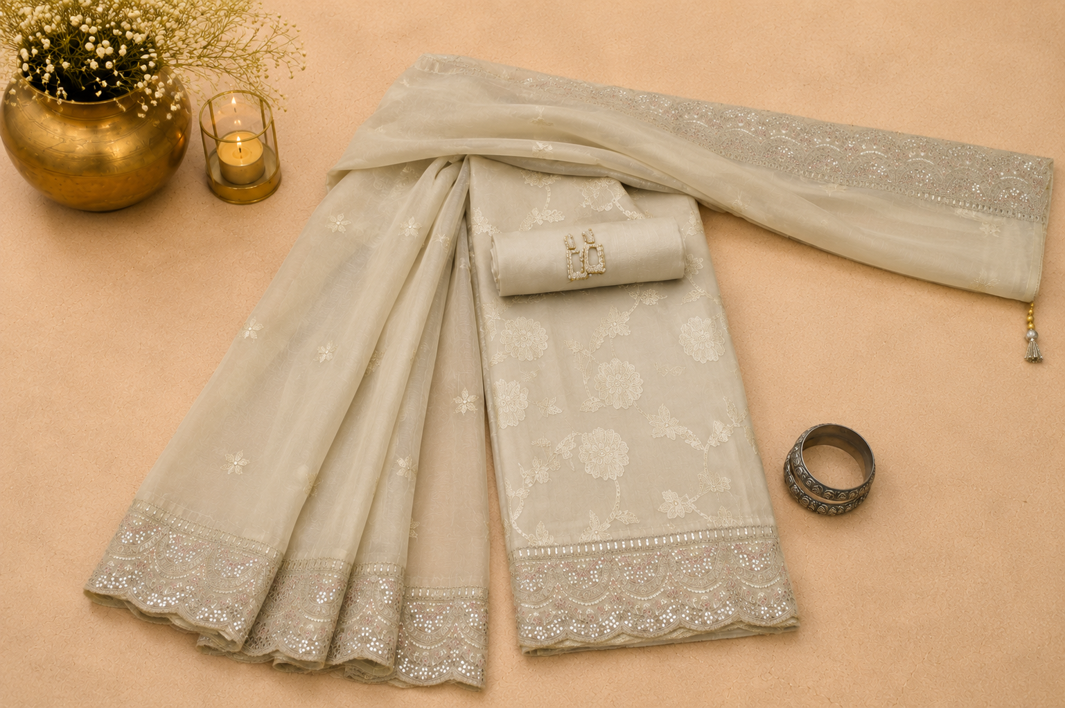 Pearl White Organza Gota Patti Suit Set