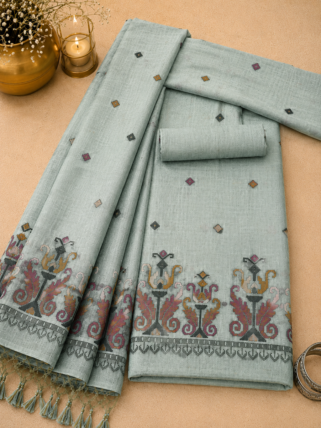 Sea Green Geometric Jamdani Suit Set