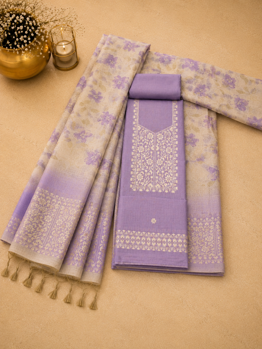 Purple Floral Jamdani Suit Set