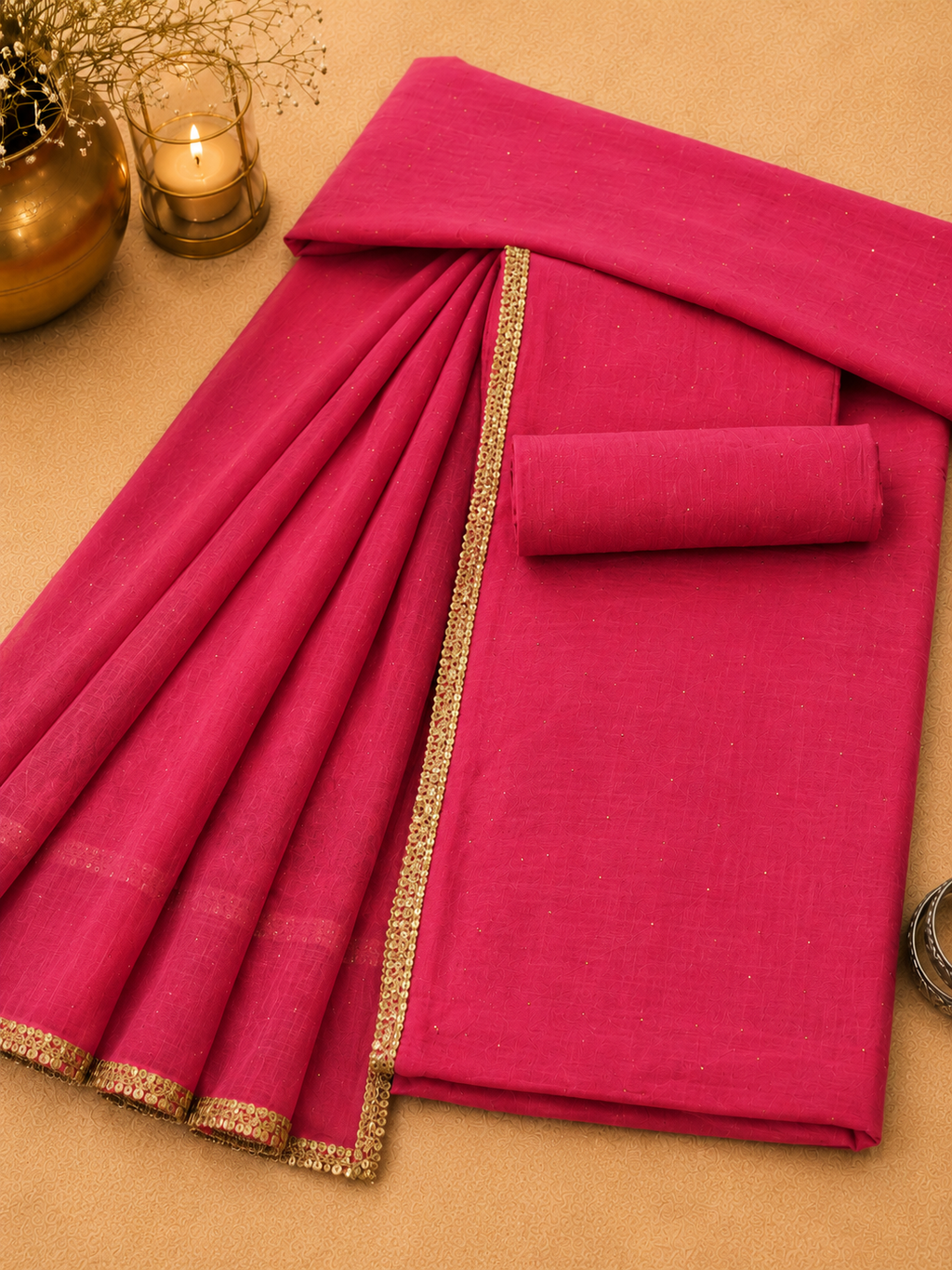 Magenta Mukesh Work Kota Doria Suit Set