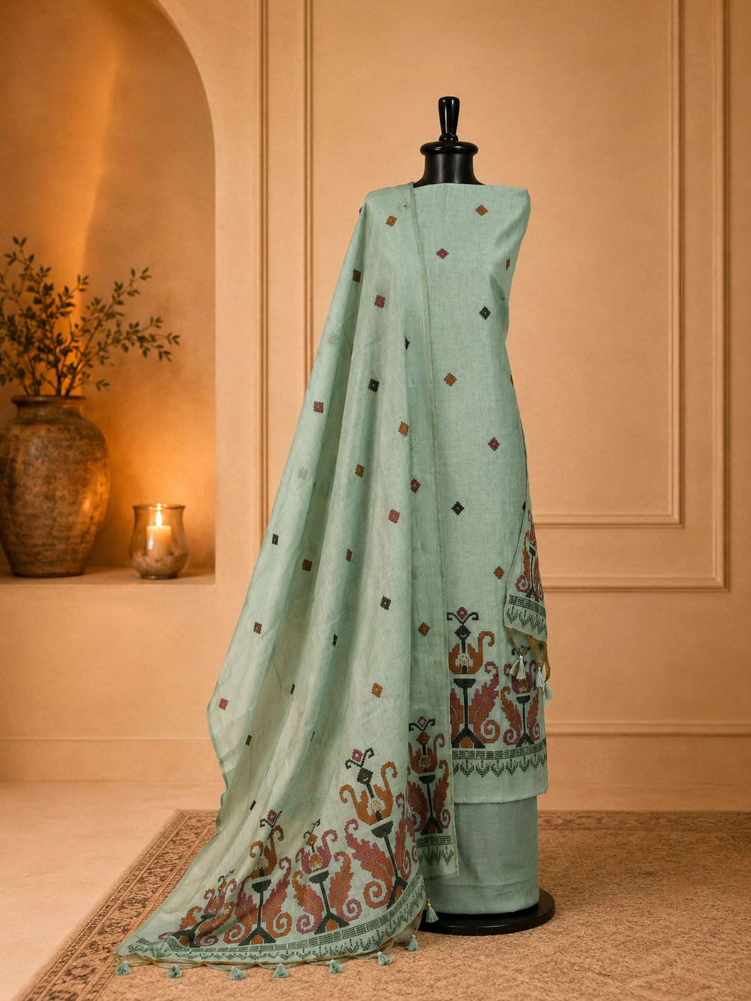 Sea Green Geometric Jamdani Suit Set