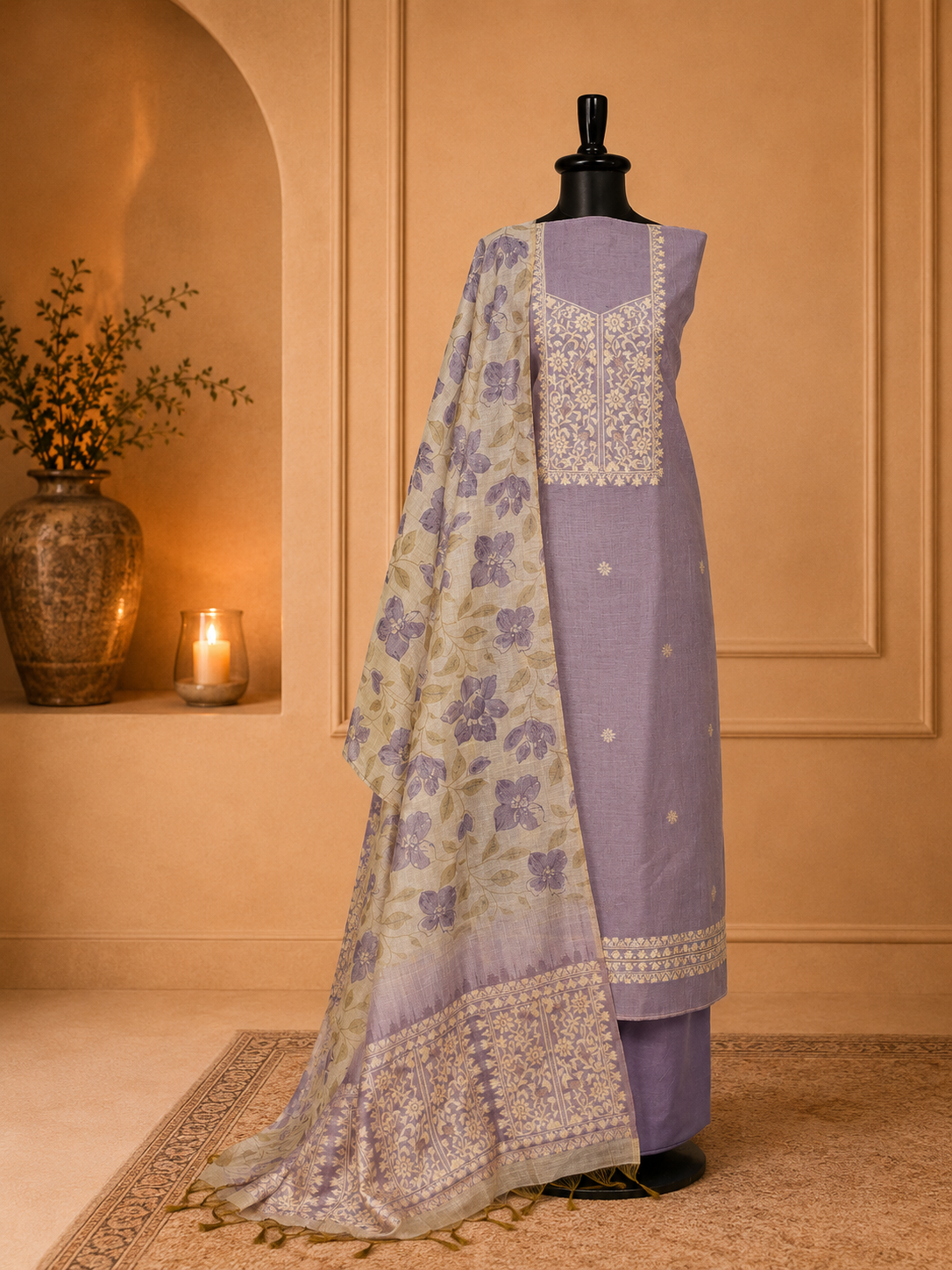 Purple Floral Jamdani Suit Set