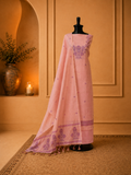 Elegant pink Jamdani suit with floral motifs