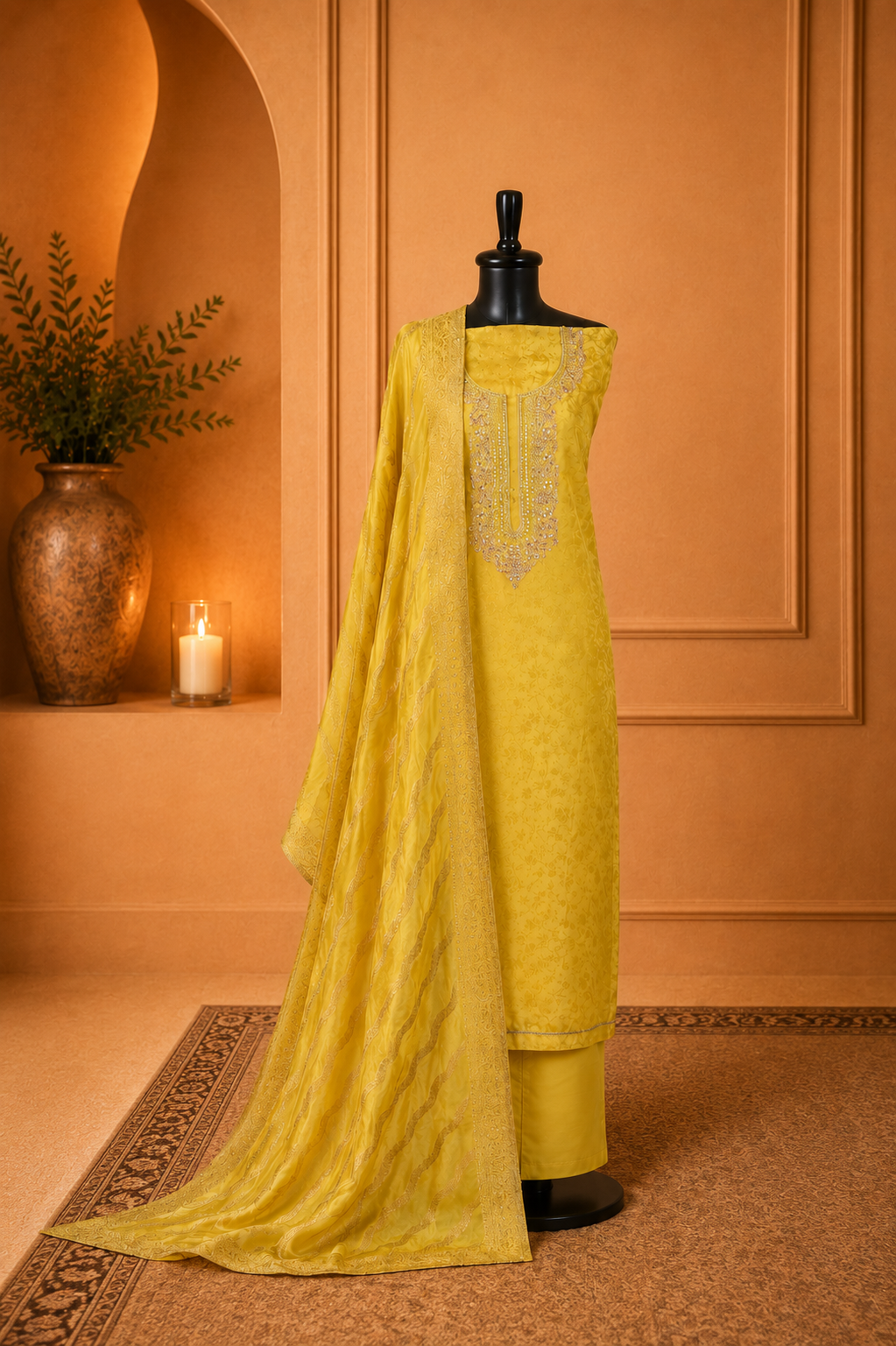 Yellow jacquard weave suit
