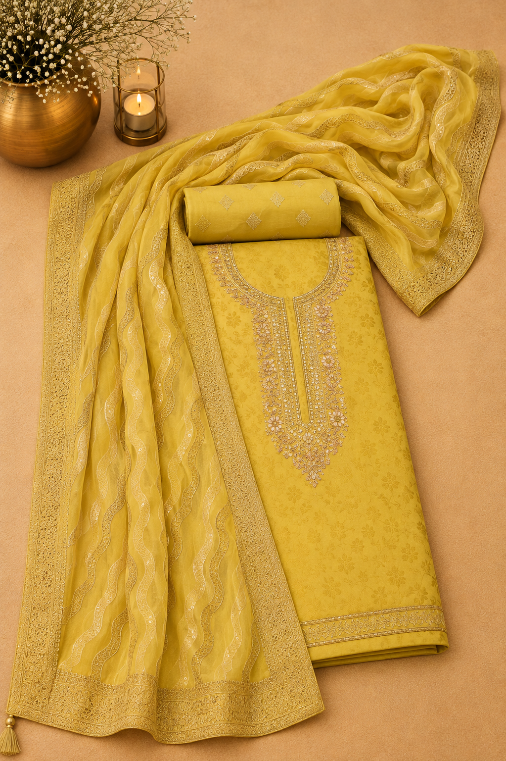 Yellow jacquard weave suit