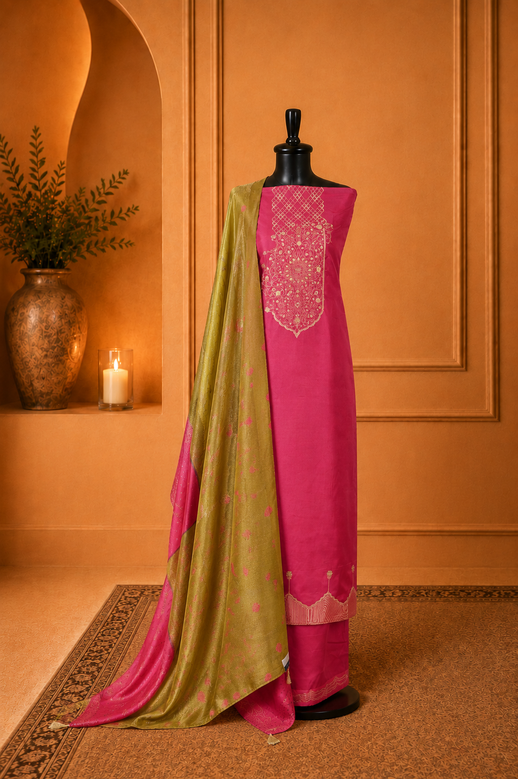 Dark magenta Banarasi suit
