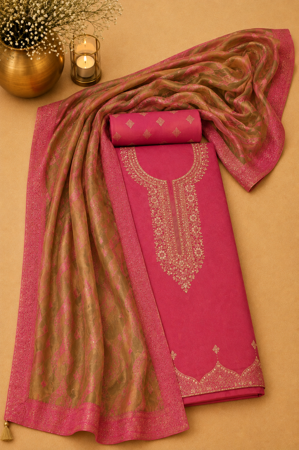 Dark magenta Banarasi suit