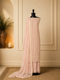 Light peach pure chiffon self-embroidered suit